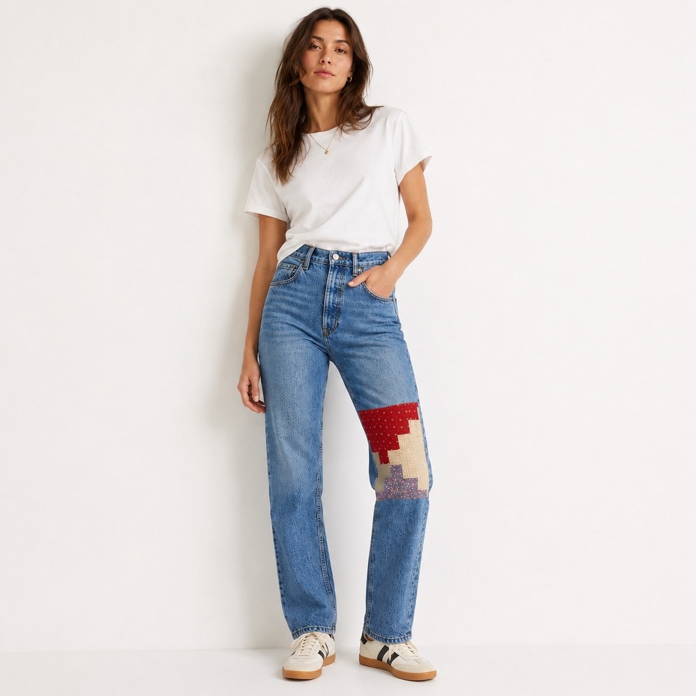 Reformation Cynthia High Rise Relaxed‎ Jean Women 24 Colorado Wash Quilted Denim